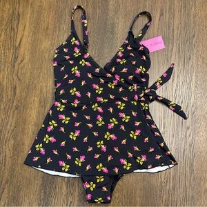 NWT Betsey Johnson Floral Faux Wrap Swimsuit size small
